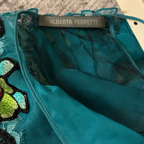 Alberta Ferretti Teal Lace & Embroidered Chiffon Dress — Size 2 / IT 38 - Picture 10 of 10